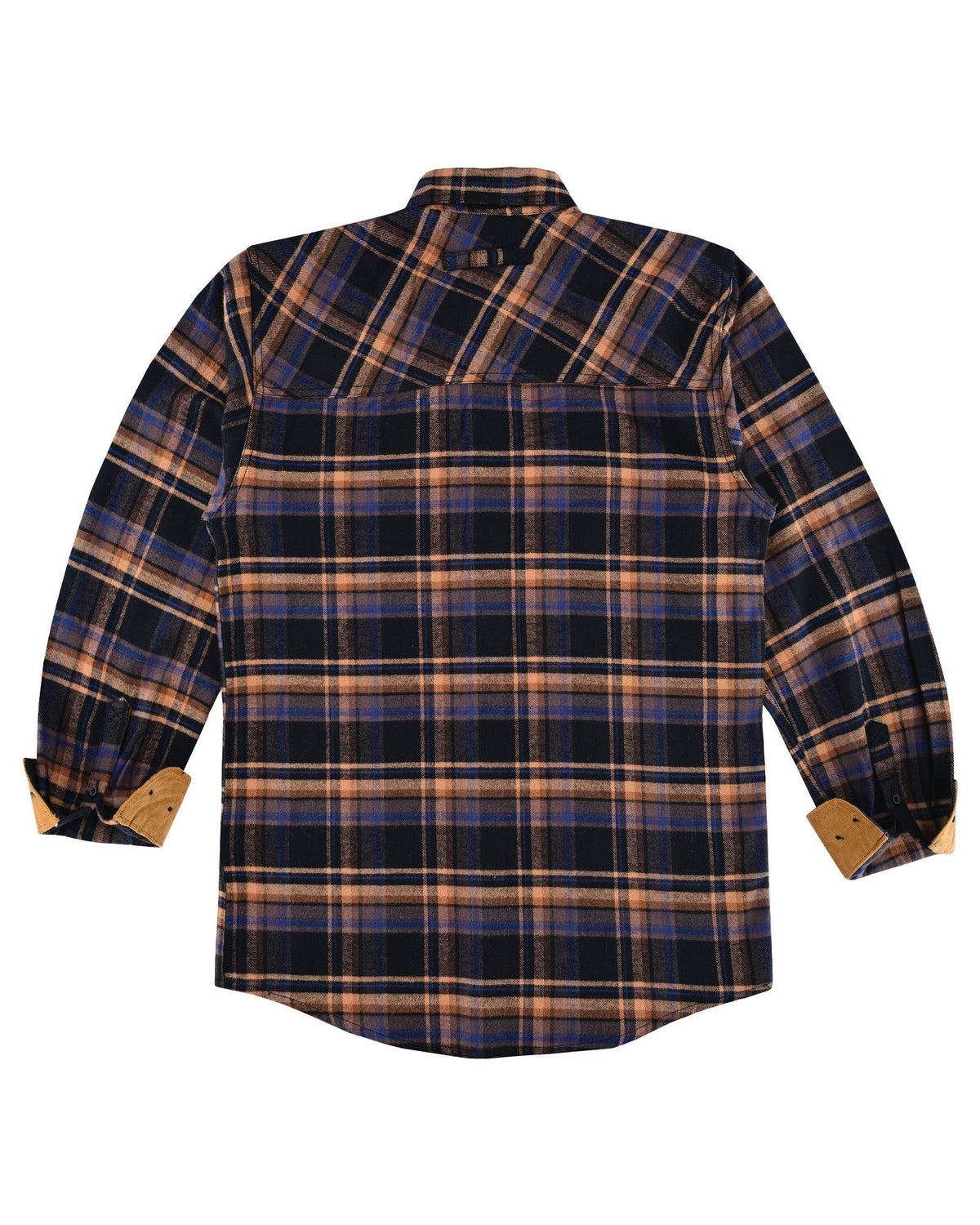 Vance Leather VB1712BT Men's Lumberjacket Midnight Rust Long Sleeve Plaid Button Down Casual Flannel Shirt, 100% Cotton, Corduroy Cuffs