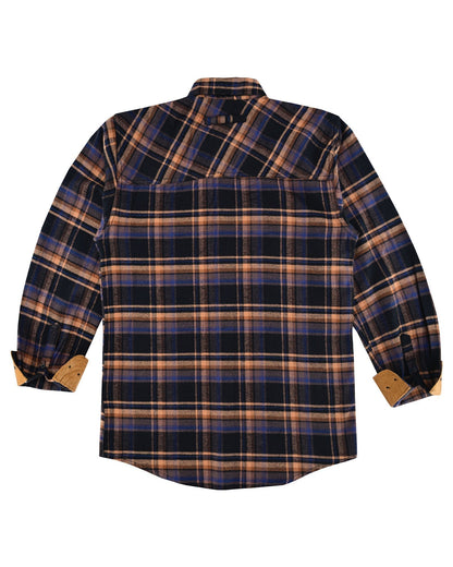 Vance Leather VB1712BT Men's Lumberjacket Midnight Rust Long Sleeve Plaid Button Down Casual Flannel Shirt, 100% Cotton, Corduroy Cuffs