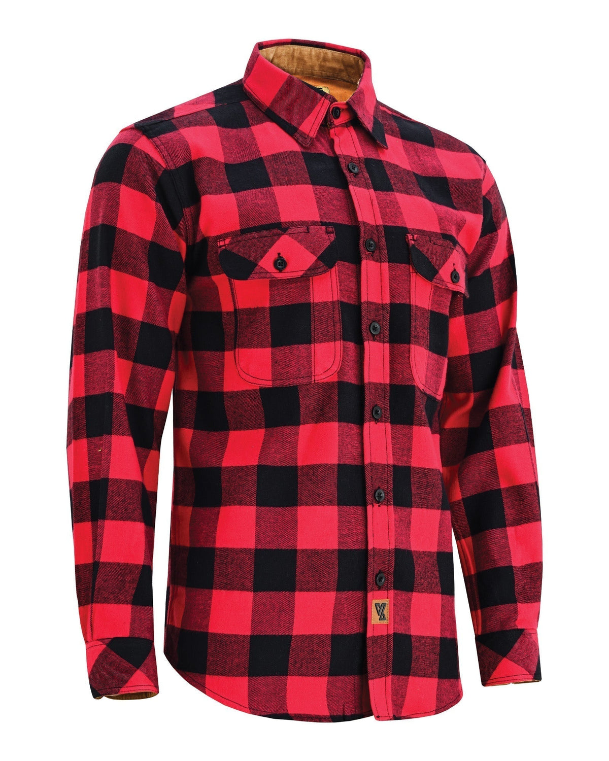 Vance Leather VB1710Br Men's Classic Red Long Sleeve Plaid Button Down Casual Flannel Shirt, 100% Cotton, Corduroy Cuffs