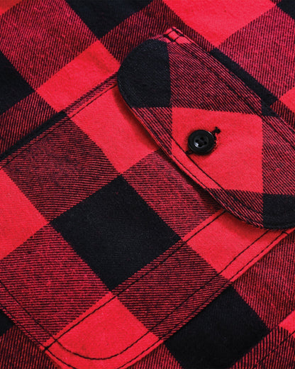 Vance Leather VB1710Br Men's Classic Red Long Sleeve Plaid Button Down Casual Flannel Shirt, 100% Cotton, Corduroy Cuffs
