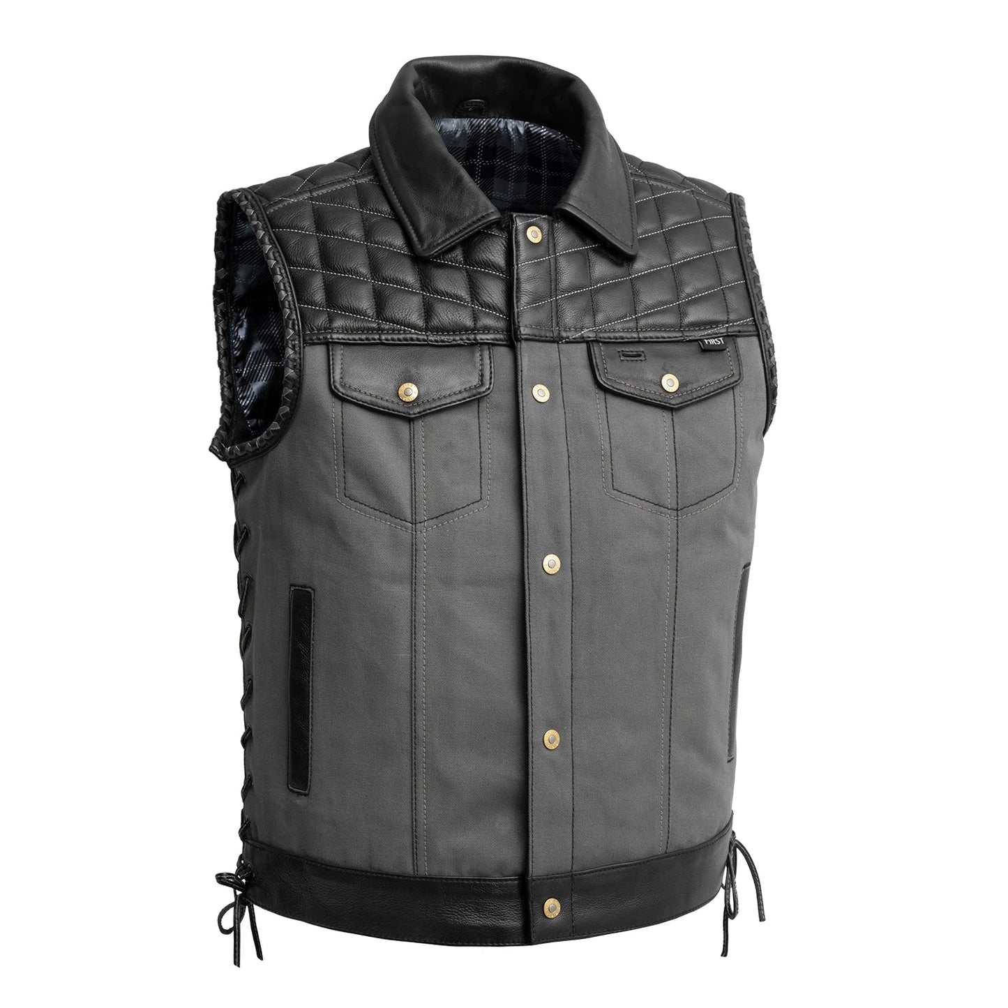 Iron Nomad Men's Leather Vest (Limited Edition) Men's Leather Vest Vests BLK/GREY S