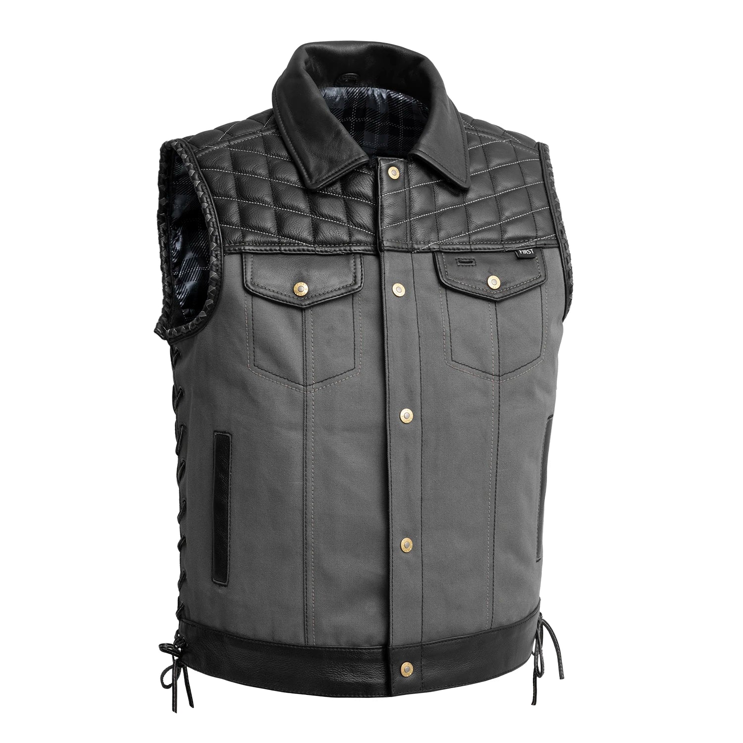 Iron Nomad Men's Leather Vest (Limited Edition) Men's Leather Vest Vests BLK/GREY S