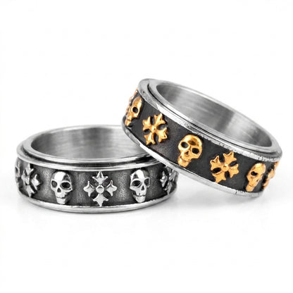 Stainless Steel Biker Ring - Cross Skull Retro Rotatable Stainless Ste