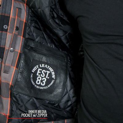 Hot Leathers Men's Kevlar Reinforced Leather Grey Black and Orange Flannel