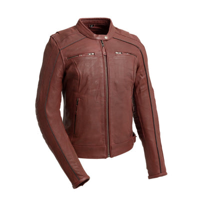First Manufacturing Jada - Women's Perforated Leather Motorcycle Jacket, Oxblood