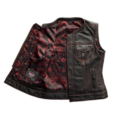 First Manufacturing Jessica - Women's Motorcycle Leather Vest, Black/Red