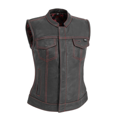 First Manufacturing Jessica - Women's Motorcycle Leather Vest, Black/Red