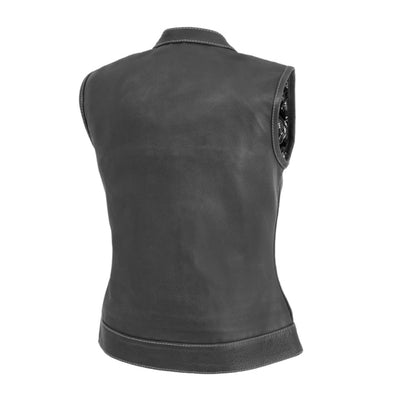 First Manufacturing Jessica - Women's Motorcycle Leather Vest, Black/White