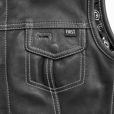 First Manufacturing Jessica - Women's Motorcycle Leather Vest, Black/White