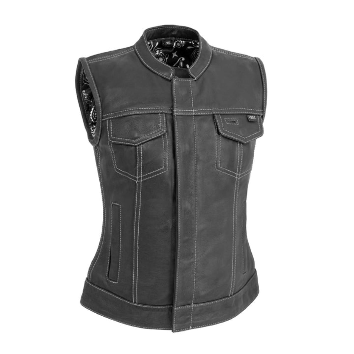 First Manufacturing Jessica - Women's Motorcycle Leather Vest, Black/White