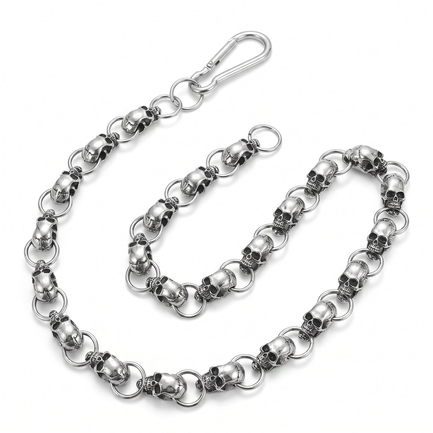 Stainless Steel Biker Ring - Gothic Punk Heavy Waist Chain Men Skull K