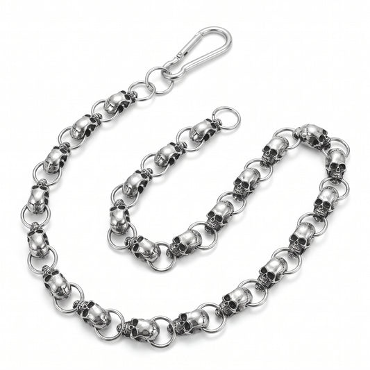 Stainless Steel Biker Ring - Gothic Punk Heavy Waist Chain Men Skull K