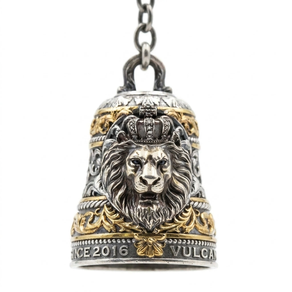 Stainless Steel Biker Ring - Motorcycle Lion Bell Pendant Necklace Pun