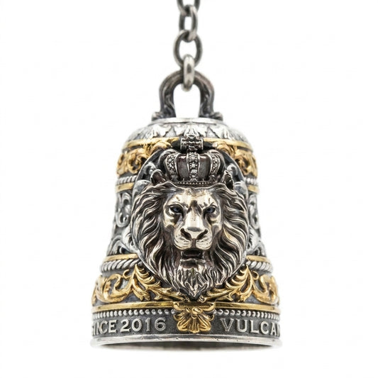 Stainless Steel Biker Ring - Motorcycle Lion Bell Pendant Necklace Pun