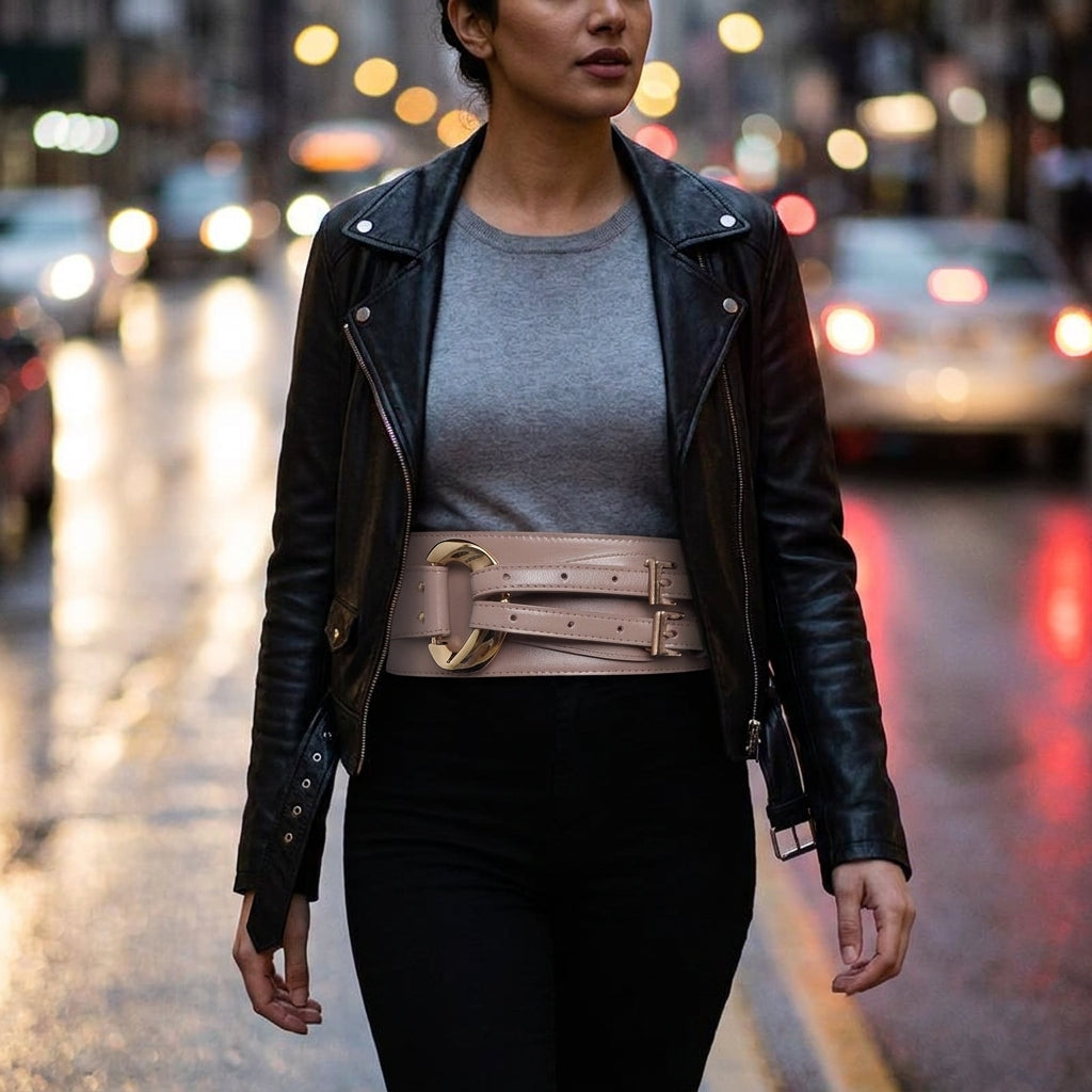 Genuine Leather Corset Belt — moto view