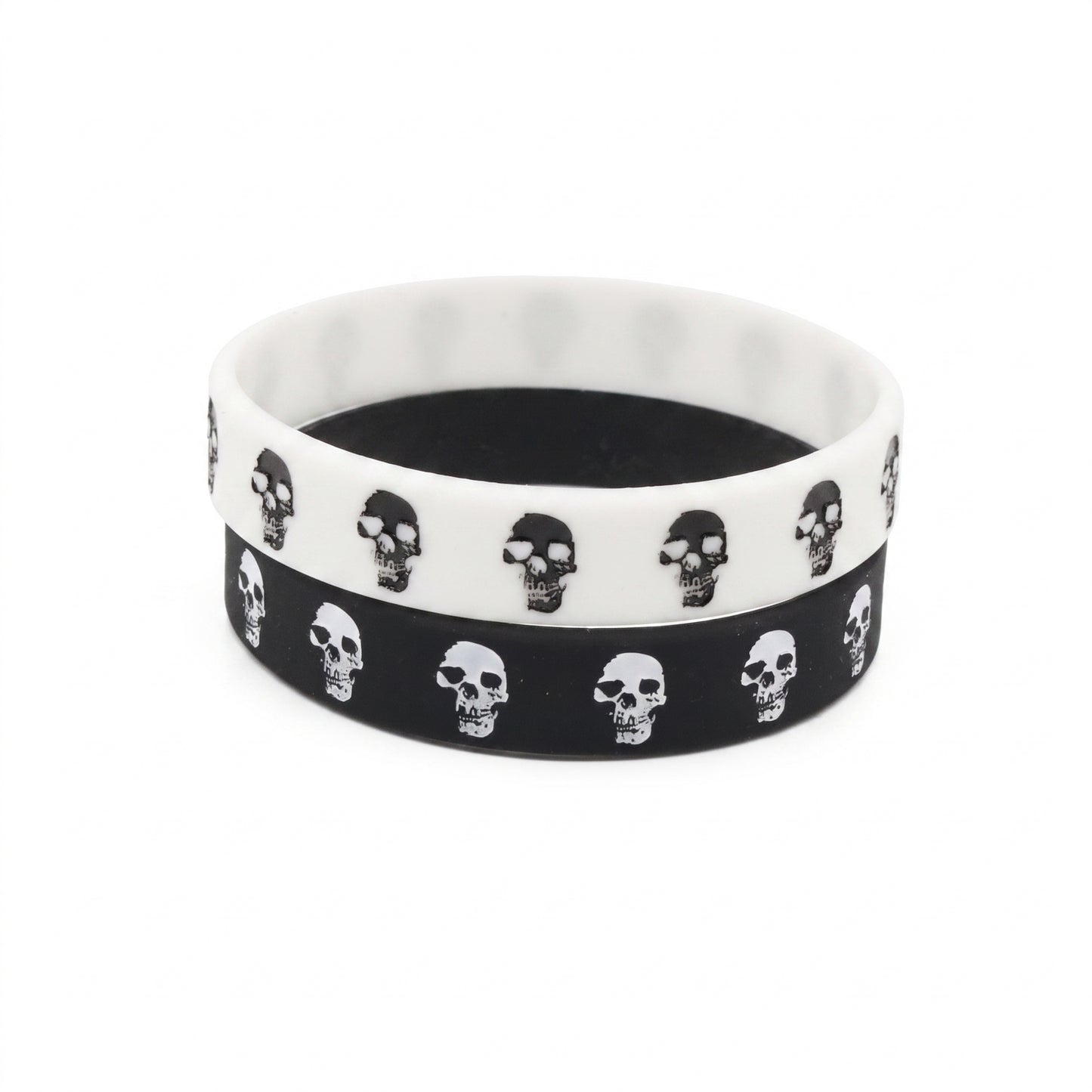 Stainless Steel Biker Ring - Casual Skull Silicone Rubber Wristband Sp