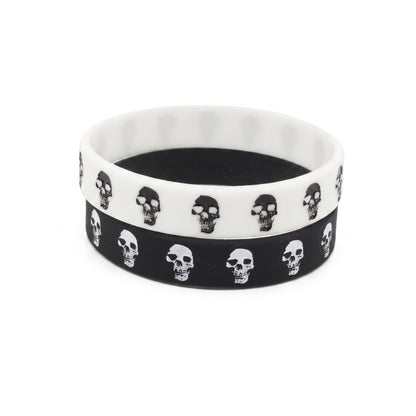 Stainless Steel Biker Ring - Casual Skull Silicone Rubber Wristband Sp