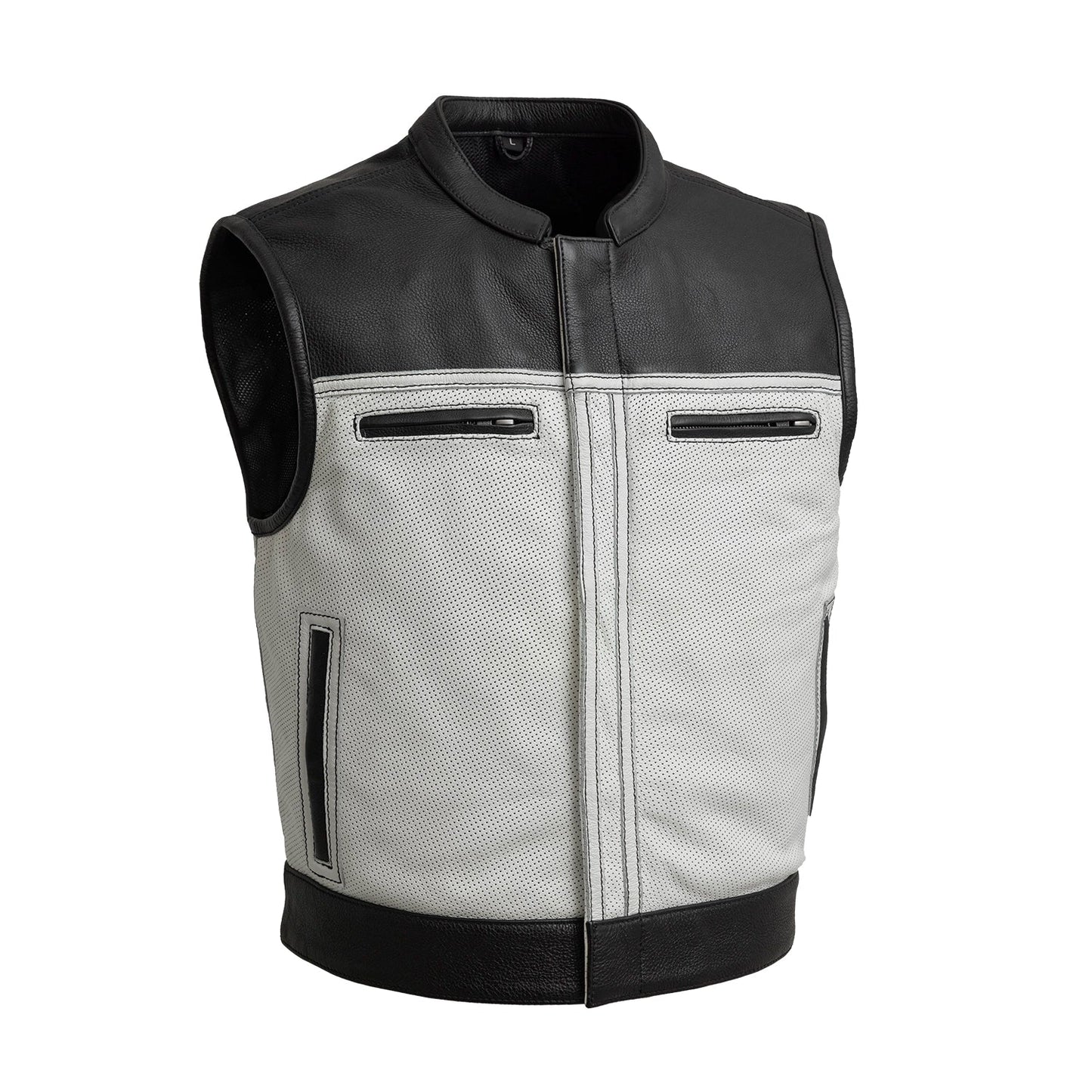 Two Tone Lowrider Perforated Men's Leather Vest Men's Perforated Leather Vest Vests Black White S