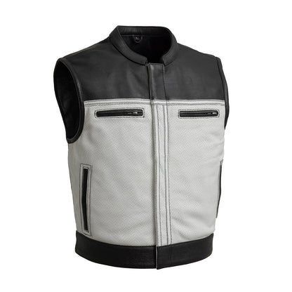 Two Tone Lowrider Perforated Men's Leather Vest Men's Perforated Leather Vest Vests Black White S