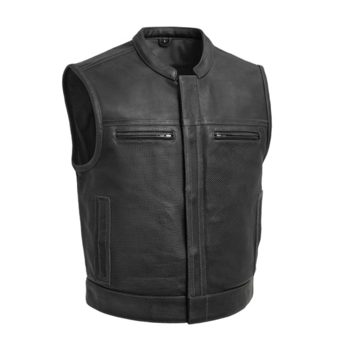 First Manufacturing Lowrider - Men's Motorcycle Perforated Leather Vest, Black