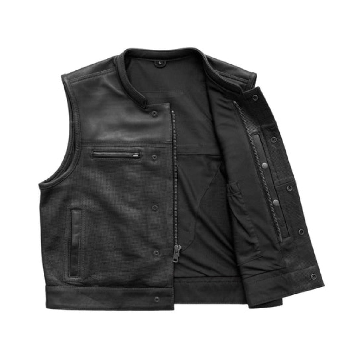 First Manufacturing Lowrider - Men's Motorcycle Perforated Leather Vest, Black