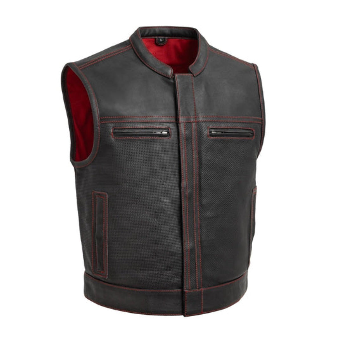 First Manufacturing Lowrider - Men's Motorcycle Perforated Leather Vest, Black/Red