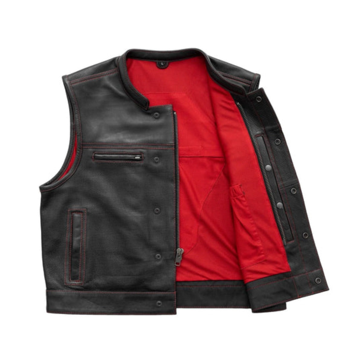 First Manufacturing Lowrider - Men's Motorcycle Perforated Leather Vest, Black/Red