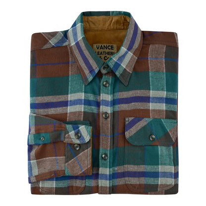 Men's Smoky Mountain Long Sleeve Plaid Button Down Casual Flannel Shirt, 100% Cotton, Corduroy Collar & Cuffs
