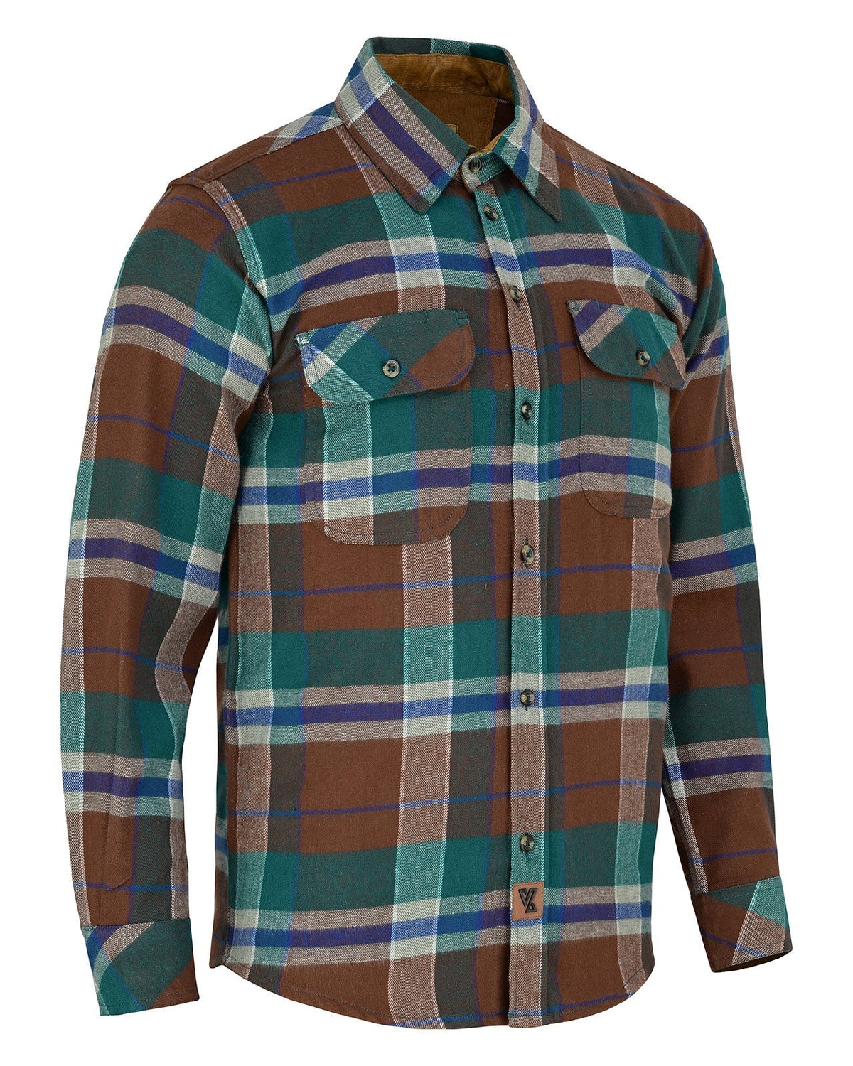 Men's Smoky Mountain Long Sleeve Plaid Button Down Casual Flannel Shirt, 100% Cotton, Corduroy Collar & Cuffs