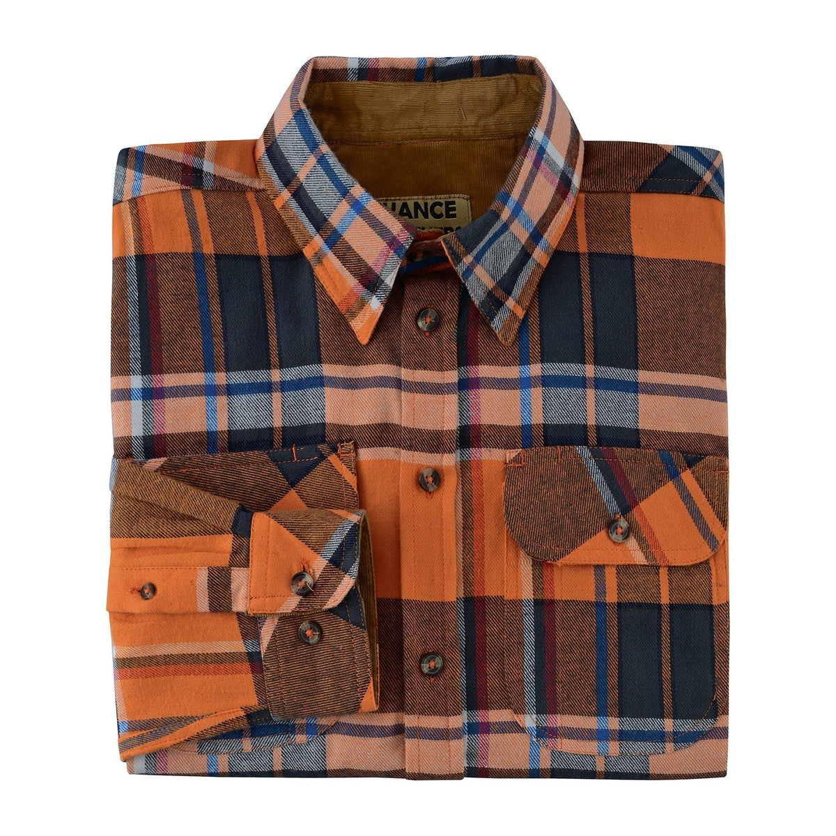 Men's Cobalt Long Sleeve Plaid Button Down Casual Flannel Shirt, 100% Cotton, Corduroy Collar & Cuffs