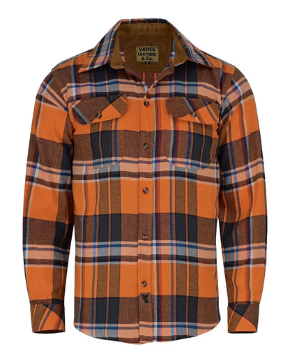 Men's Cobalt Long Sleeve Plaid Button Down Casual Flannel Shirt, 100% Cotton, Corduroy Collar & Cuffs