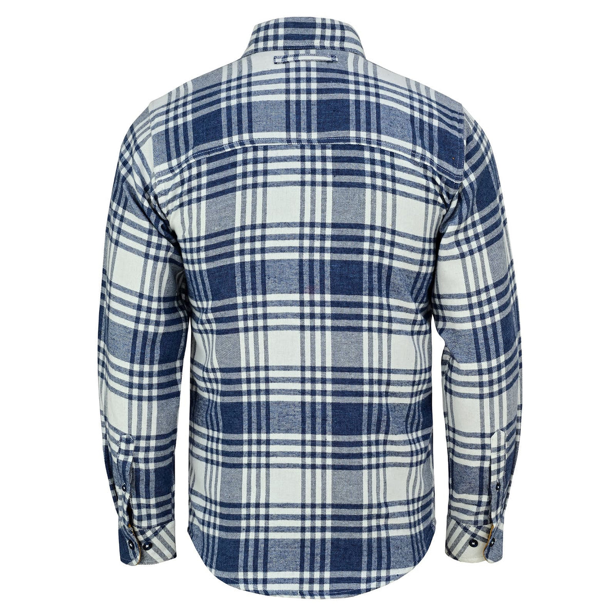 Men's Glacier Blue & White Long Sleeve Plaid Button Down Casual Flannel Shirt, 100% Cotton, Corduroy Collar & Cuffs