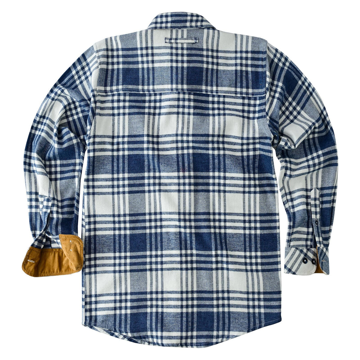 Men's Glacier Blue & White Long Sleeve Plaid Button Down Casual Flannel Shirt, 100% Cotton, Corduroy Collar & Cuffs