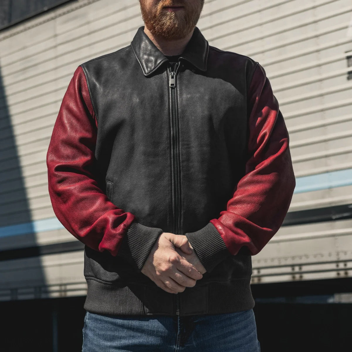 Moto Bomber Two Tone Men's Leather Jacket Men's Leather Jacket Jackets