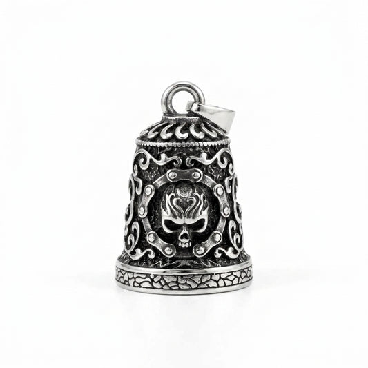 Stainless Steel Biker Ring - Skull Bell Charm Motorcycle Bells Decor M