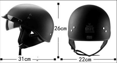 A stylish D.O.T Certified Vintage Half Face Biker Helmet with measurements, ensuring safety.