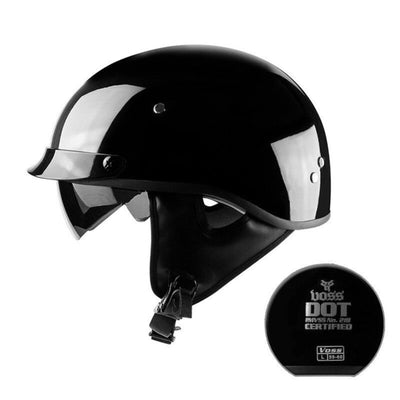 A D.O.T Certified Vintage Half Face Biker Helmet with a black dot on it.