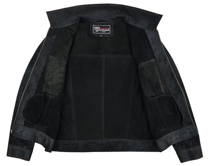 Rancher Goat Suede Trucker Black Leather Jacket