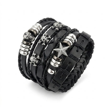 Stainless Steel Biker Ring - Fashion Multi-layer Viking Bracelet Men H