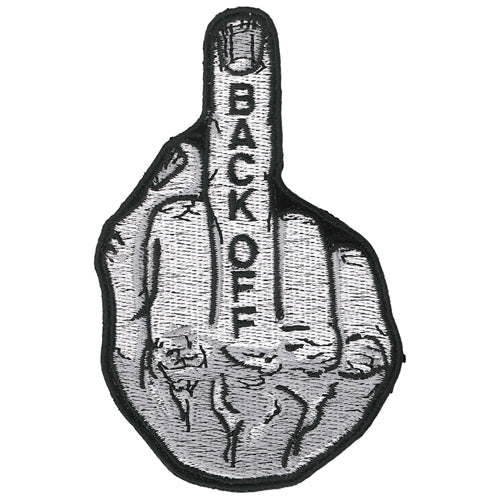 A Hot Leathers Patch Back Off Middle Finger 4" embroidered patch.