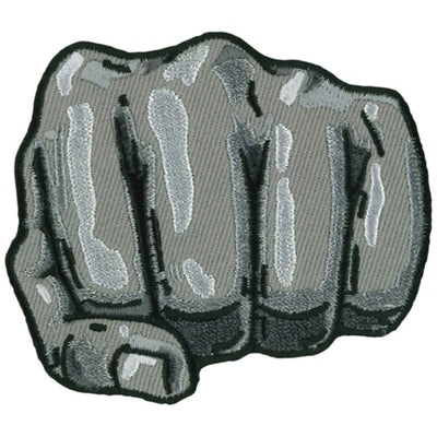 The Hot Leathers Fist Punch 3" Patch features an embroidered design of a clenched fist in shades of gray with black outlines.