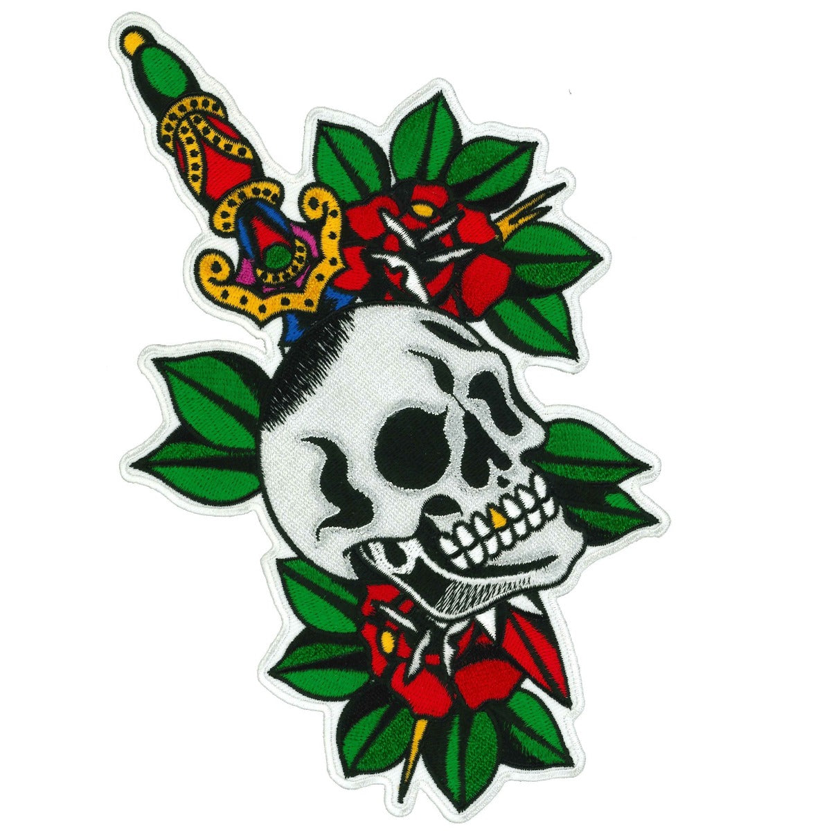 Hot Leathers Skull Dagger and Roses 8" Patch