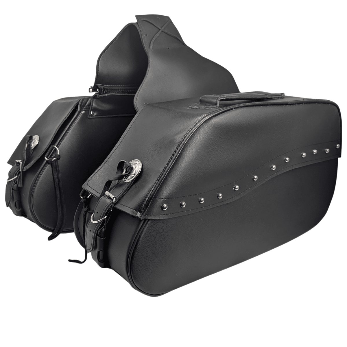 Vance Black Studded Motorcycle Saddlebags 30L Water-Resistant Fits Honda, Yamaha, Kawasaki, Indian, and Harley