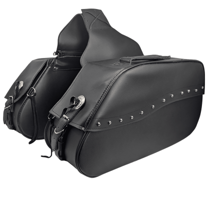 Vance Black Studded Motorcycle Saddlebags 30L Water-Resistant Fits Honda, Yamaha, Kawasaki, Indian, and Harley