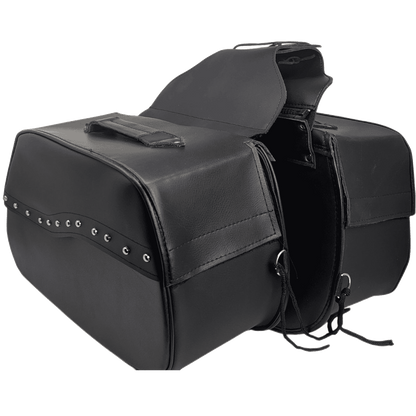 Vance Black Studded Motorcycle Saddlebags 30L Water-Resistant Fits Honda, Yamaha, Kawasaki, Indian, and Harley