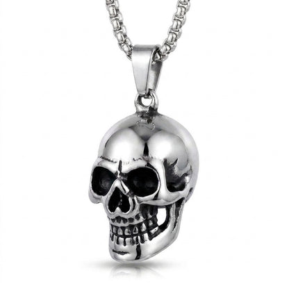 Stainless Steel Biker Ring - Nordic Odin Crow Skull Pendant Necklace G