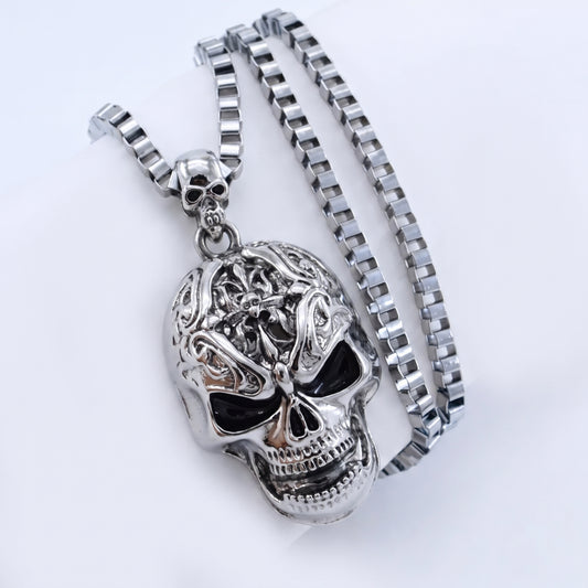 Stainless Steel Biker Ring - Vintage Hip Hop Evil Skull Necklace Metal