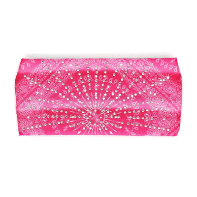 A Hot Leathers Bandana Headband Wraps w/Rhinestones, Pink with rhinestones that sparkle on it.