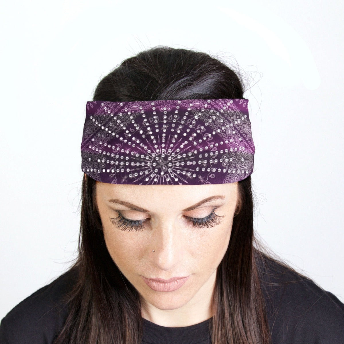 Hot Leathers Bandana Headband Wraps w/Rhinestones, Purple