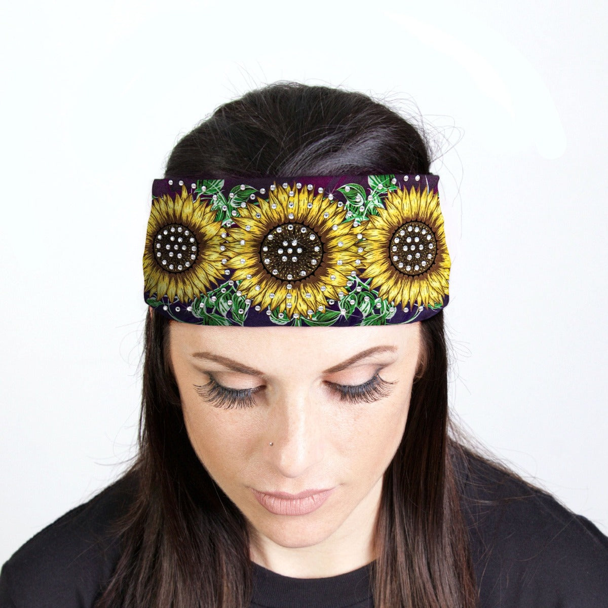Hot Leathers Sunflower Bandana Headband Wraps w/Rhinestones